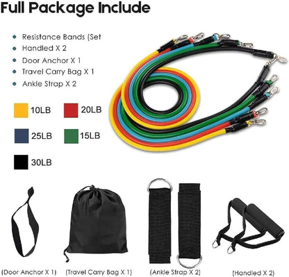 11 Piece Power Resistance Band Set Strength Training Yoga Sports Fitness Band Equipment for Men and Women
