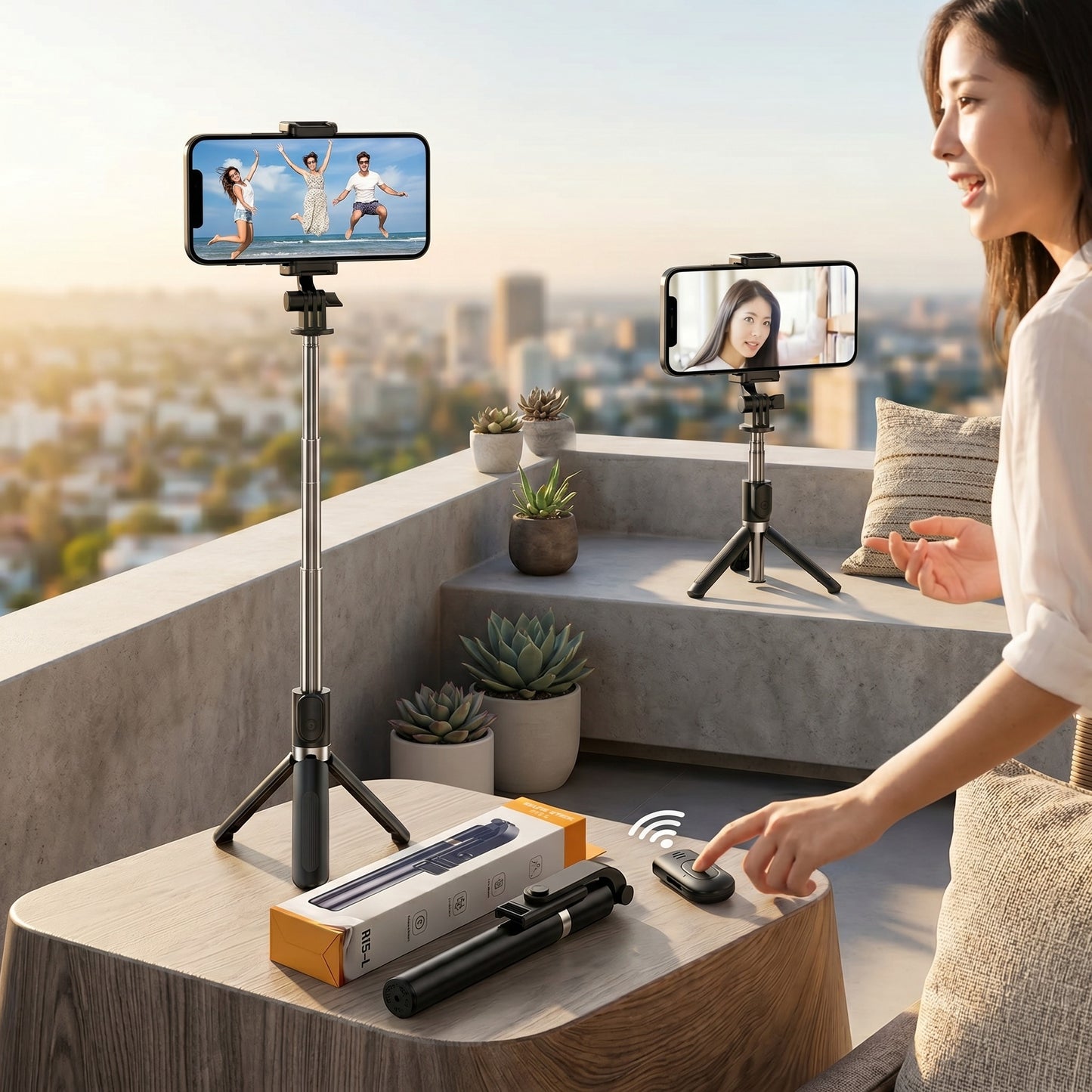 In 1 R1SL Selfie Stick Featuring A Bluetooth Remote, Tripod Stand, Light And Retractable Mobile Holder