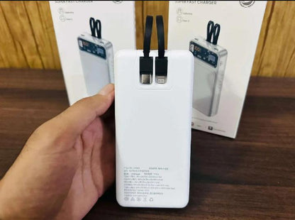 66W Fast Charging 20,000mAh Power Bank with Built-in Cables (White)