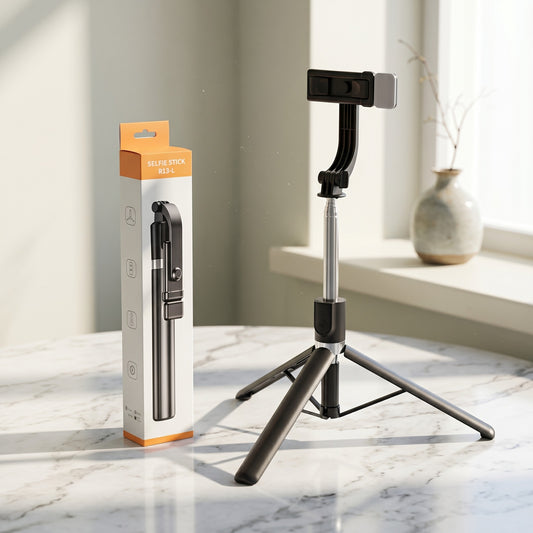 In 1 R1SL Selfie Stick Featuring A Bluetooth Remote, Tripod Stand, Light And Retractable Mobile Holder