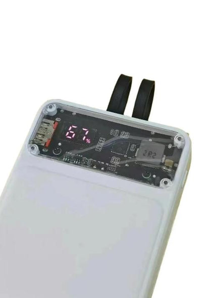 66W Fast Charging 20,000mAh Power Bank with Built-in Cables (White)