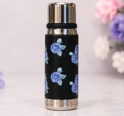 Premium Stainless Steel Water Bottle – Elegant Floral Print Design | Double Wall Insulated | Hot & Cold Flask (Random Color) - 550ml