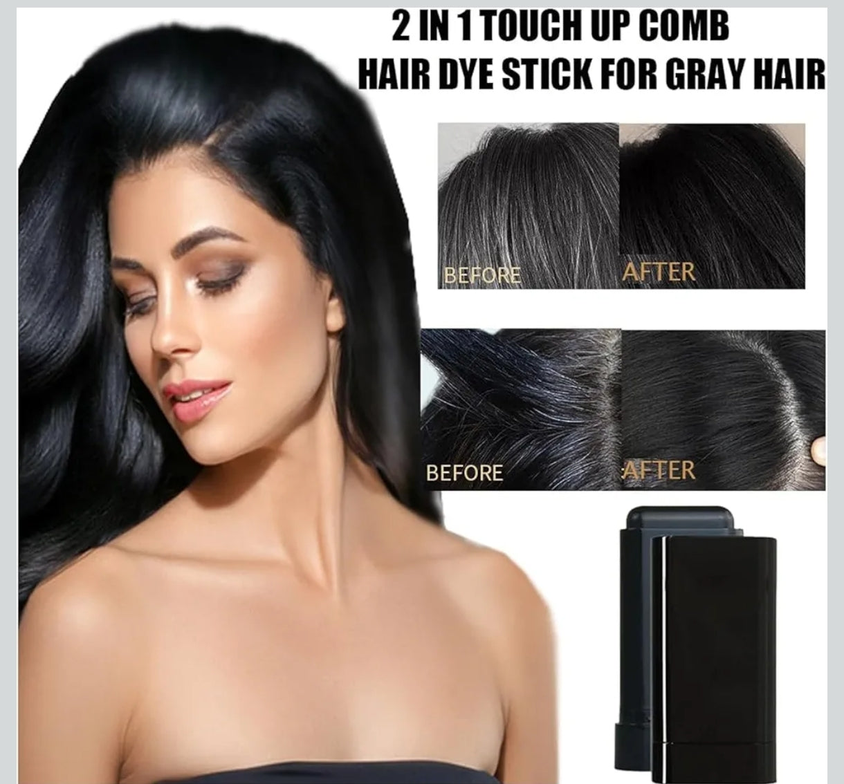 Instant Hair Color Dye Comb Stick Root Touch-Up Cover Gray Hair Long Lasting 20g - Black