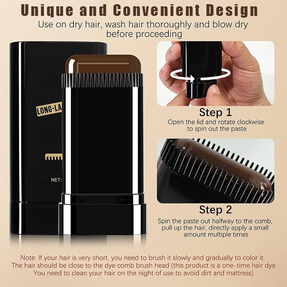 Instant Hair Color Dye Comb Stick Root Touch-Up Cover Gray Hair Long Lasting 20g - Black