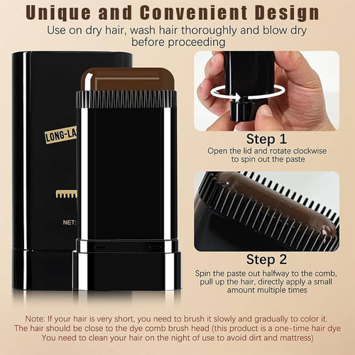 Instant Hair Color Dye Comb Stick Root Touch-Up Cover Gray Hair Long Lasting 20g - Black