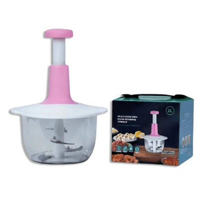 2L Multi-Function Hand-Push Chopper - Large Capacity Manual Food Processor For Efficient Chopping, Mixing, And Preparation In The Kitchen (Random Color)