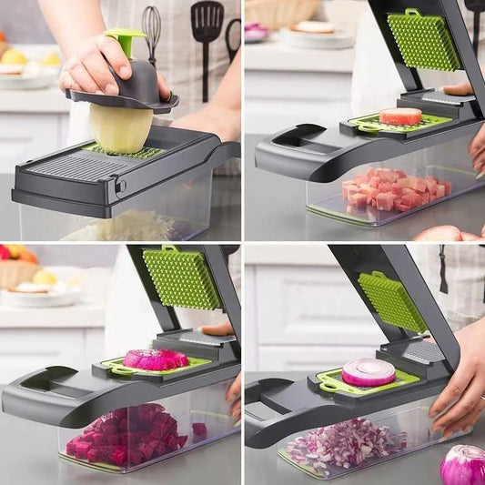Vegetable Chopper 18 Pcs Set Manual Onion Chopper Food Slicer Dicer Grater Potato Cutter With Handle Multi-Function Kitchen Tool