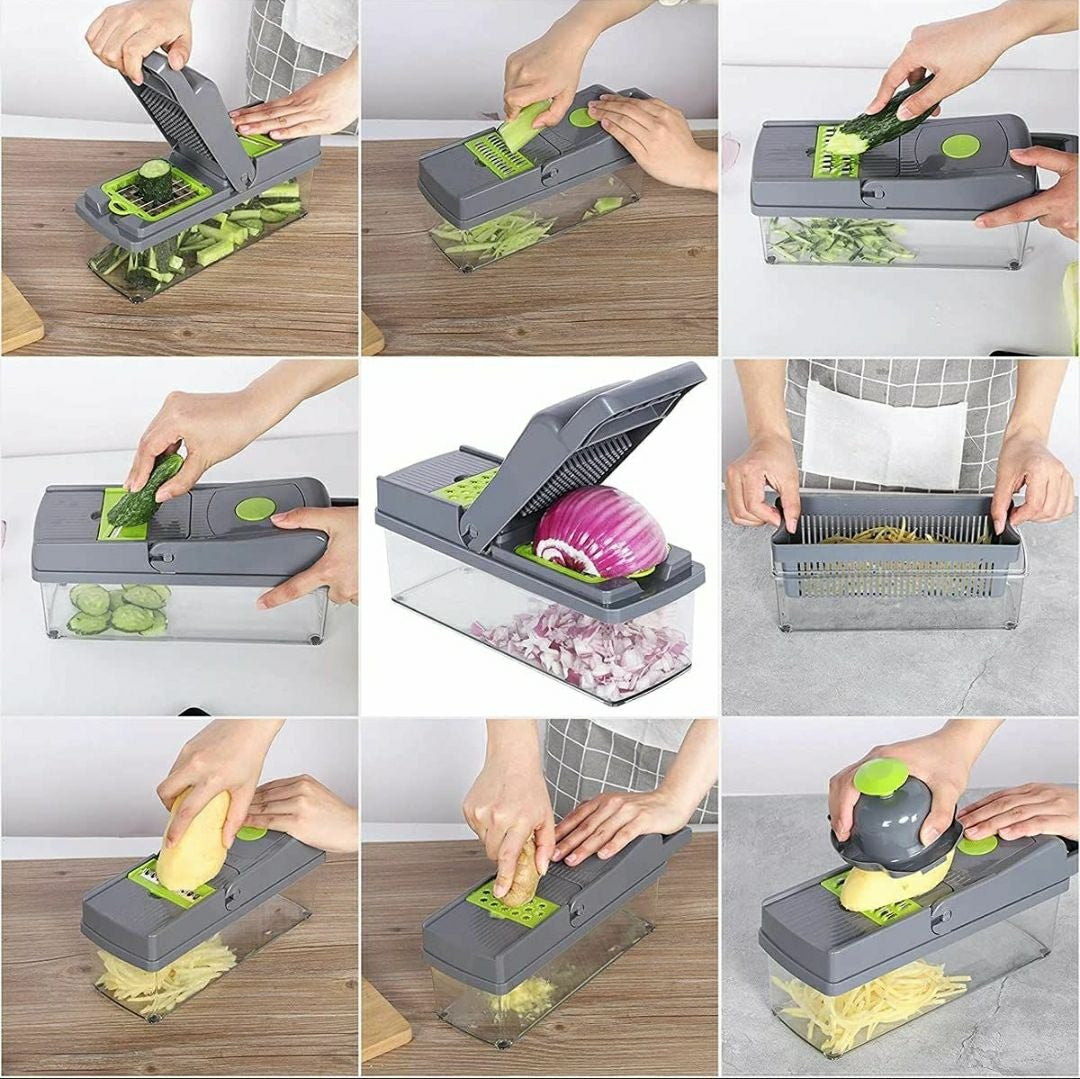 Vegetable Chopper 18 Pcs Set Manual Onion Chopper Food Slicer Dicer Grater Potato Cutter With Handle Multi-Function Kitchen Tool
