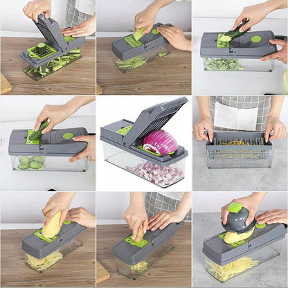 Vegetable Chopper 18 Pcs Set Manual Onion Chopper Food Slicer Dicer Grater Potato Cutter With Handle Multi-Function Kitchen Tool