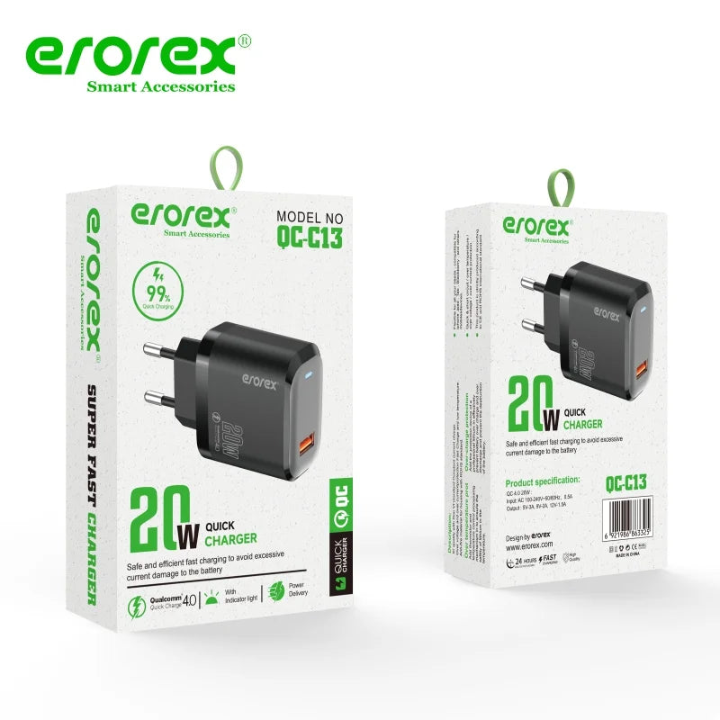 Erorex 20W QC-1.0 Fast Charging Adapter for Android iOS