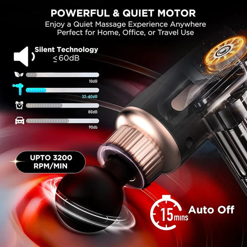 Rechargeable Massage Gun | 3000mAh Battery | 4 Speed Levels | 4 Removable Heads Electric Full Body Gun Massager, Pain Relief Cordless Deep Tissue Massage Machine