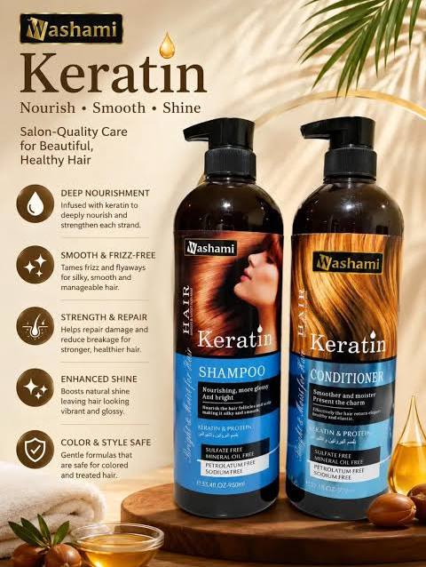 Washami Keratin Shampoo – 950ml | Sulfate-Free Hair Nourishment, Smoothing & Shine Care